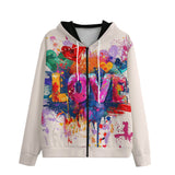 Men's Zip Up Hoodie Love Hearts Colorful Art