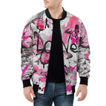 Bomber Jacket Pink Butterflies Graffiti Art