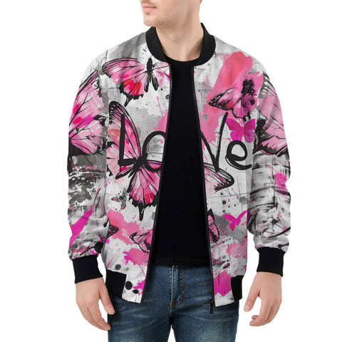Bomber Jacket Pink Butterflies Graffiti Art
