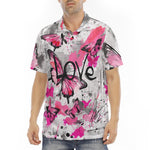 Men's Polo Shirt Pink Butterflies Graffiti Art