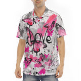 Men's Polo Shirt Pink Butterflies Graffiti Art
