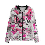 Men's Zip Up Hoodie Pink Butterflies Graffiti Art