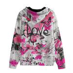 Men's Zip Up Hoodie Pink Butterflies Graffiti Art