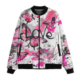 Bomber Jacket Pink Butterflies Graffiti Art