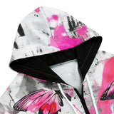 Men's Zip Up Hoodie Pink Butterflies Graffiti Art