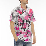 Men's Polo Shirt Pink Butterflies Graffiti Art