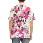 Hawaiian Shirt Pink Butterflies Graffiti Art