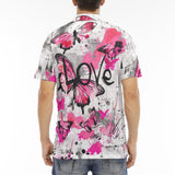 Men's Polo Shirt Pink Butterflies Graffiti Art