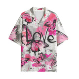 Hawaiian Shirt Pink Butterflies Graffiti Art