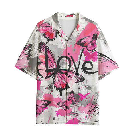 Hawaiian Shirt Pink Butterflies Graffiti Art