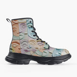 Casual Leather Chunky Boots Pastel Colored Clay Faces