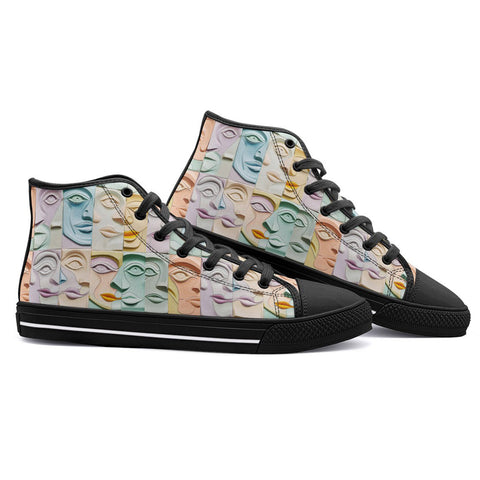 High-Top Canvas Shoes Pastel Colored Clay Faces