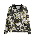 Men's Zip Up Hoodie Black and White Cats Art