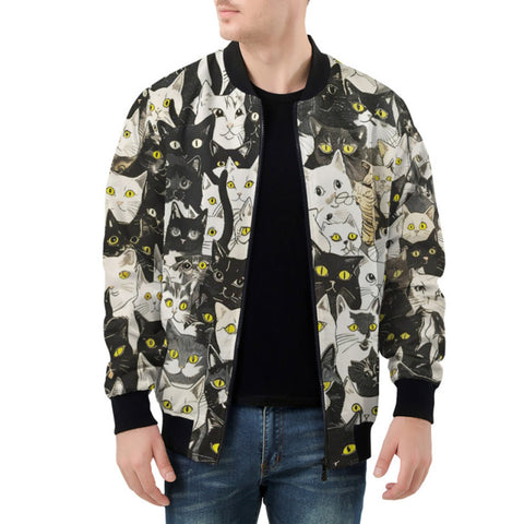 Bomber Jacket Black and White Cats Art
