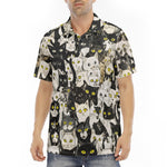 Men's Polo Shirt Black and White Cats Art