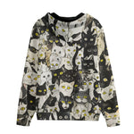 Men's Zip Up Hoodie Black and White Cats Art