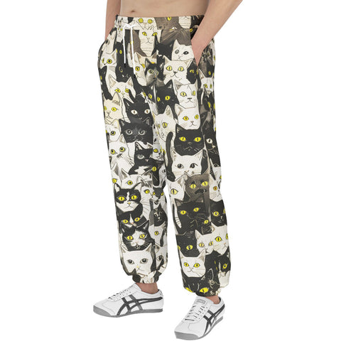 Men's Sweatpants Black and White Cats Art