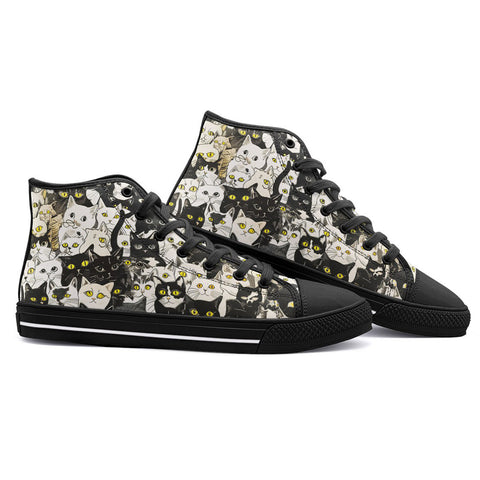 High-Top Canvas Shoes Black and White Cats Art