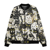 Bomber Jacket Black and White Cats Art