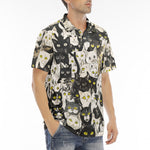 Men's Polo Shirt Black and White Cats Art