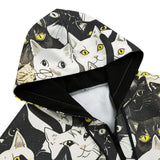 Men's Zip Up Hoodie Black and White Cats Art