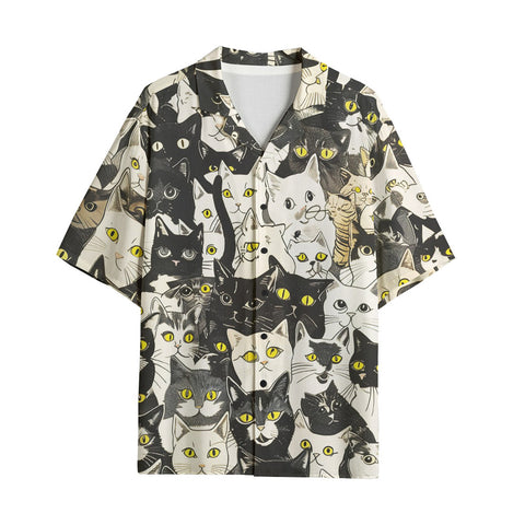 Hawaiian Shirt Black and White Cats Art