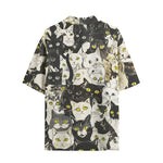 Hawaiian Shirt Black and White Cats Art