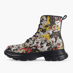 Casual Leather Chunky Boots Screaming Cartoon Cats