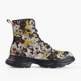 Casual Leather Chunky Boots Screaming Cartoon Cats