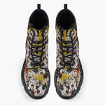 Casual Leather Chunky Boots Screaming Cartoon Cats