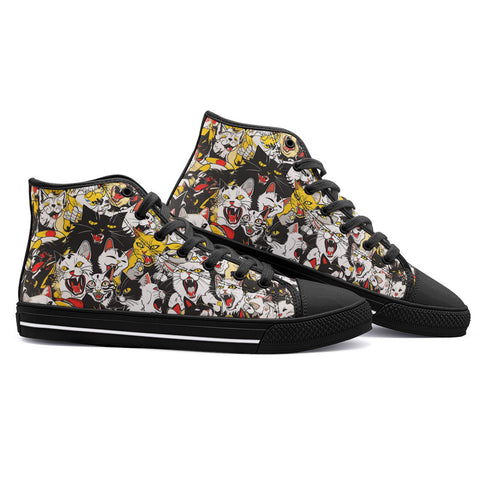 High-Top Canvas Shoes Screaming Cartoon Cats