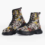 Casual Leather Chunky Boots Screaming Cartoon Cats