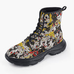 Casual Leather Chunky Boots Screaming Cartoon Cats