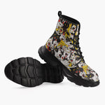 Casual Leather Chunky Boots Screaming Cartoon Cats