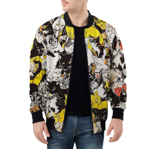 Bomber Jacket Cartoon Style Cats Pattern