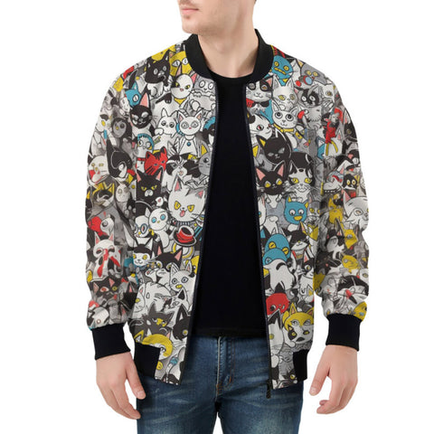 Bomber Jacket Colorful Cats Pattern
