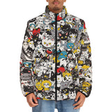 Down-Padded Puffer Jacket Colorful Cats Pattern