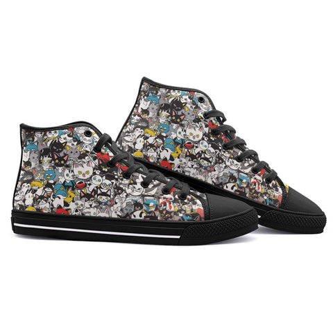 High-Top Canvas Shoes Colorful Cats Pattern