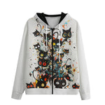 Men's Zip Up Hoodie Black Cats Art