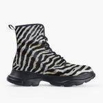 Casual Leather Chunky Boots Zebra Skin Texture