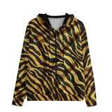 Men's Zip Up Hoodie Gold and Black Tiger Print Fabric