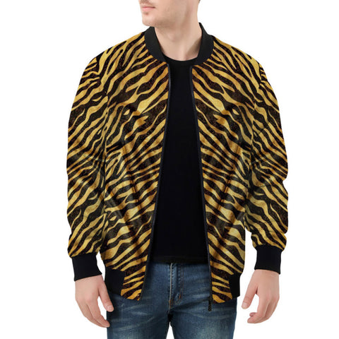 Bomber Jacket Gold and Black Tiger Print Fabric