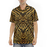 Men's Polo Shirt Gold and Black Tiger Print Fabric