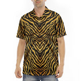Men's Polo Shirt Gold and Black Tiger Print Fabric