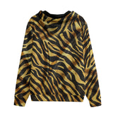 Men's Zip Up Hoodie Gold and Black Tiger Print Fabric