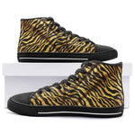 High-Top Canvas Shoes Gold and Black Tiger Print Fabric