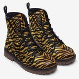 Leather Boots Gold and Black Tiger Print Fabric