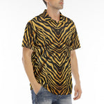 Men's Polo Shirt Gold and Black Tiger Print Fabric