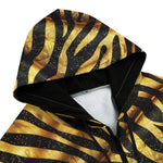 Men's Zip Up Hoodie Gold and Black Tiger Print Fabric