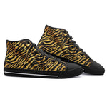 High-Top Canvas Shoes Gold and Black Tiger Print Fabric